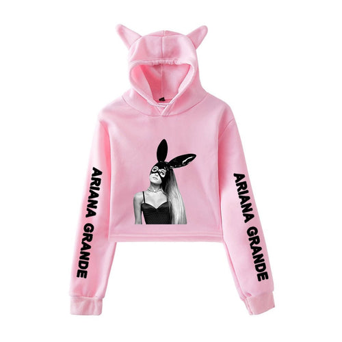 2018 NEW Ariana Grande fashion Cat Ear Hoodies Women Navel Cool New Fashion Crop Women Hoodies Sweatshirts Sexy Kpop Harajuku