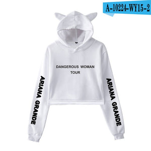2018 NEW Ariana Grande fashion Cat Ear Hoodies Women Navel Cool New Fashion Crop Women Hoodies Sweatshirts Sexy Kpop Harajuku