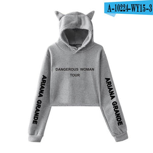 2018 NEW Ariana Grande fashion Cat Ear Hoodies Women Navel Cool New Fashion Crop Women Hoodies Sweatshirts Sexy Kpop Harajuku