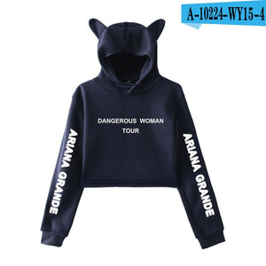 2018 NEW Ariana Grande fashion Cat Ear Hoodies Women Navel Cool New Fashion Crop Women Hoodies Sweatshirts Sexy Kpop Harajuku