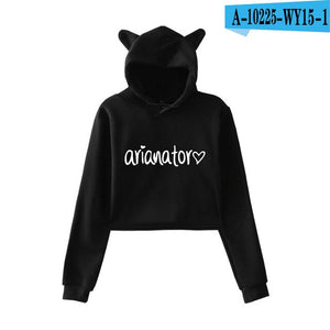 2018 NEW Ariana Grande fashion Cat Ear Hoodies Women Navel Cool New Fashion Crop Women Hoodies Sweatshirts Sexy Kpop Harajuku
