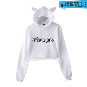 2018 NEW Ariana Grande fashion Cat Ear Hoodies Women Navel Cool New Fashion Crop Women Hoodies Sweatshirts Sexy Kpop Harajuku