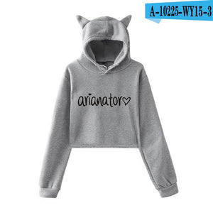 2018 NEW Ariana Grande fashion Cat Ear Hoodies Women Navel Cool New Fashion Crop Women Hoodies Sweatshirts Sexy Kpop Harajuku