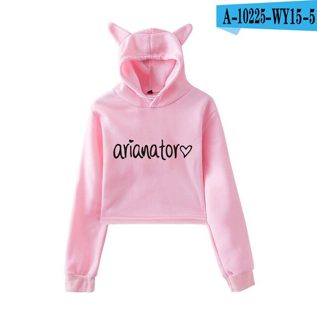 2018 NEW Ariana Grande fashion Cat Ear Hoodies Women Navel Cool New Fashion Crop Women Hoodies Sweatshirts Sexy Kpop Harajuku
