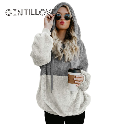 Gentillove Harajuku Casual Color Block Hoodies Sweatshirt Women Long Sleeve Zip Fleece Cozy Pullover Tops Outwear Coat 2019 New