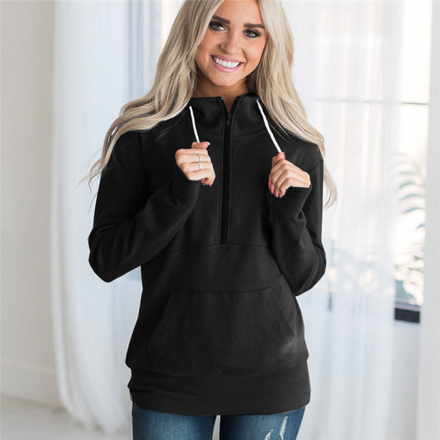 Plus Size Hoodie Pullovers 2019 Autumn Winter Long Sleeve Solid Hooded Sweatshirt Casual Zipper Pockets Pure Hoodies Tracksuits