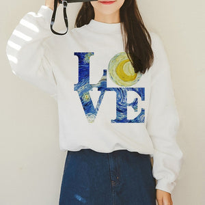 Van Gogh Funny Harajuku Vogue Hoodies Women Autumn Oil Print Warm Aesthetic Ullzang Sweatshirts 90s Van Gone Meme Hoody Female