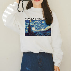 Van Gogh Funny Harajuku Vogue Hoodies Women Autumn Oil Print Warm Aesthetic Ullzang Sweatshirts 90s Van Gone Meme Hoody Female