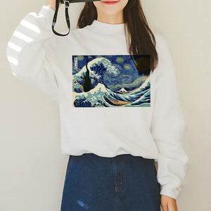 Van Gogh Funny Harajuku Vogue Hoodies Women Autumn Oil Print Warm Aesthetic Ullzang Sweatshirts 90s Van Gone Meme Hoody Female