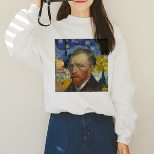 Van Gogh Funny Harajuku Vogue Hoodies Women Autumn Oil Print Warm Aesthetic Ullzang Sweatshirts 90s Van Gone Meme Hoody Female
