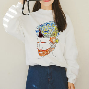Van Gogh Funny Harajuku Vogue Hoodies Women Autumn Oil Print Warm Aesthetic Ullzang Sweatshirts 90s Van Gone Meme Hoody Female