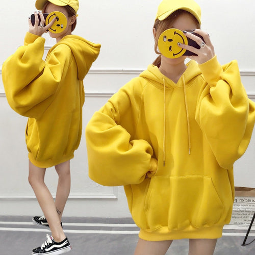 Women Sweatshirt Chic Solid Oversized Hoodie O-Neck Female Autumn Winter Casual Long Puff Sleeve Pullovers Hoodie Sweatshirts