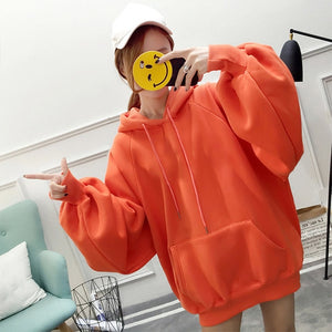 Women Sweatshirt Chic Solid Oversized Hoodie O-Neck Female Autumn Winter Casual Long Puff Sleeve Pullovers Hoodie Sweatshirts