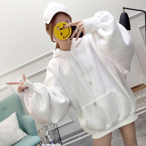 Women Sweatshirt Chic Solid Oversized Hoodie O-Neck Female Autumn Winter Casual Long Puff Sleeve Pullovers Hoodie Sweatshirts