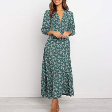 Load image into Gallery viewer, Floral Printed V-neck Single-breasted High Waist Chiffon Long Dress Ladies Boho Beach Style Women Party Dresses Vestidos