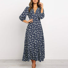 Load image into Gallery viewer, Floral Printed V-neck Single-breasted High Waist Chiffon Long Dress Ladies Boho Beach Style Women Party Dresses Vestidos