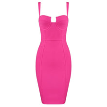Load image into Gallery viewer, 3 Colors Ladies Sexy Blue Yellow Black Rayon Bandage Dress 2019 Celebrity Designer Fashion Party Dress Vestido