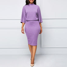 Load image into Gallery viewer, Office Ladies Pencil Dress Turtleneck Half Sleeve Work Body-con Women Dress Empire