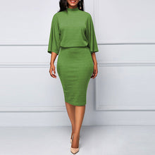 Load image into Gallery viewer, Office Ladies Pencil Dress Turtleneck Half Sleeve Work Body-con Women Dress Empire