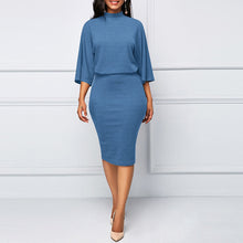 Load image into Gallery viewer, Office Ladies Pencil Dress Turtleneck Half Sleeve Work Body-con Women Dress Empire