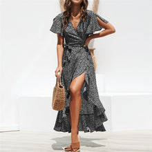 Load image into Gallery viewer, Summer Beach Maxi Dress Women Floral Dress Print Boho Long Chiffon Dress Ruffles Wrap Casual Split Sexy Party Dress