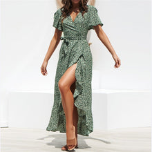 Load image into Gallery viewer, Summer Beach Maxi Dress Women Floral Dress Print Boho Long Chiffon Dress Ruffles Wrap Casual Split Sexy Party Dress