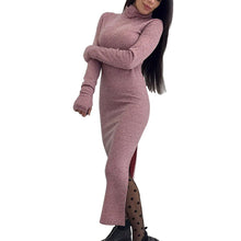 Load image into Gallery viewer, Adisputent Turtleneck Knitted Sweater Dress Split Long Sleeve Women&#39;s Autumn Winter Slim Solid Maxi Dresses Bodycon Long Dress