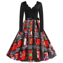 Load image into Gallery viewer, Black Big Swing Print Vintage Christmas Dress Women Winter Casual Long Sleeve V Neck Sexy New Year Party Dress Plus Size S~3XL