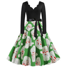 Load image into Gallery viewer, Black Big Swing Print Vintage Christmas Dress Women Winter Casual Long Sleeve V Neck Sexy New Year Party Dress Plus Size S~3XL