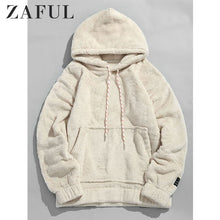 Load image into Gallery viewer, ZAFUL Winter Men Hoodies Solid Pouch Pocket Fluffy Men Pullover Pouch Pocket Streetwear Detail Hoodie Male Hooded Sweatshirt Top