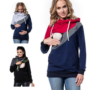 Cotton Fashion Casual Patchwork Maternity Clothes Long Sleeve Nursing Top Breastfeeding Hoodie for Pregnant Outwear Clothes