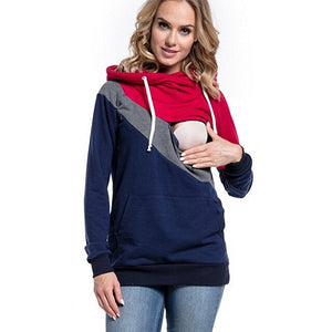 Cotton Fashion Casual Patchwork Maternity Clothes Long Sleeve Nursing Top Breastfeeding Hoodie for Pregnant Outwear Clothes