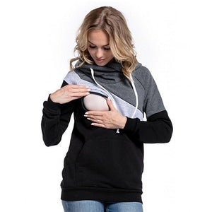 Cotton Fashion Casual Patchwork Maternity Clothes Long Sleeve Nursing Top Breastfeeding Hoodie for Pregnant Outwear Clothes
