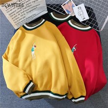 Load image into Gallery viewer, Hoodies Women Autumn Winter New Plus Velvet Sweatshirts Trendy Embroidery Cute All-match Pullover Womens Loose Warm Long Sleeve