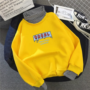 Hoodies Women Autumn Winter New Plus Velvet Sweatshirts Trendy Embroidery Cute All-match Pullover Womens Loose Warm Long Sleeve