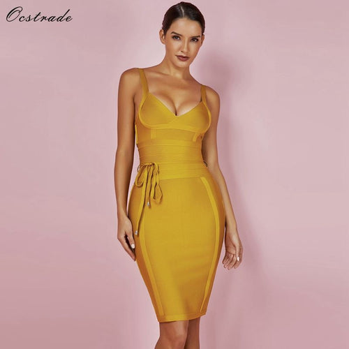 Ocstrade Women Bandage Dress 2019 Rayon Sleeveless Summer New Arrivals Sexy Deep v Neck Vestido Bodycon Bandage Dress Club Party