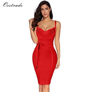 Ocstrade Women Bandage Dress 2019 Rayon Sleeveless Summer New Arrivals Sexy Deep v Neck Vestido Bodycon Bandage Dress Club Party
