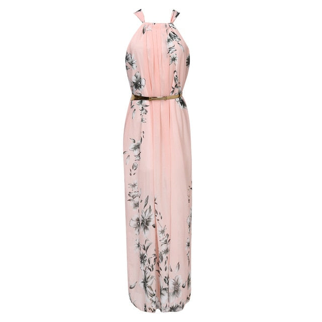 Hirigin 2019 Summer New Style Fashion Women Sleeveless Chiffon Casual Beach Long Floral Dress Party Dress
