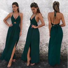Load image into Gallery viewer, Womens Spaghetti Strap Summer Boho Maxi Long Dress Party Beach Dresses V Neck Split Sundress Floral Halter Dress 2019 New