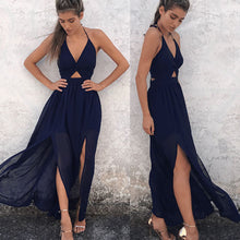 Load image into Gallery viewer, Womens Spaghetti Strap Summer Boho Maxi Long Dress Party Beach Dresses V Neck Split Sundress Floral Halter Dress 2019 New