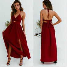 Load image into Gallery viewer, Womens Spaghetti Strap Summer Boho Maxi Long Dress Party Beach Dresses V Neck Split Sundress Floral Halter Dress 2019 New