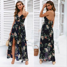 Load image into Gallery viewer, Womens Spaghetti Strap Summer Boho Maxi Long Dress Party Beach Dresses V Neck Split Sundress Floral Halter Dress 2019 New