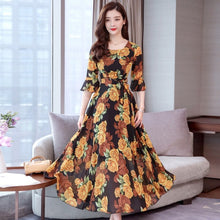 Load image into Gallery viewer, Fashion New Summer Bohemian Slim Large Swing Floral Dress O-neck Trumpet Sleeves High Waist Long Dress Temperamental Lady Dress
